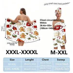 Christmas Gingerbread Man Design Hair Towel and Bathrobe Set, Soft Quick-Dry Microfiber Hair Towel, Perfect Gift for Women