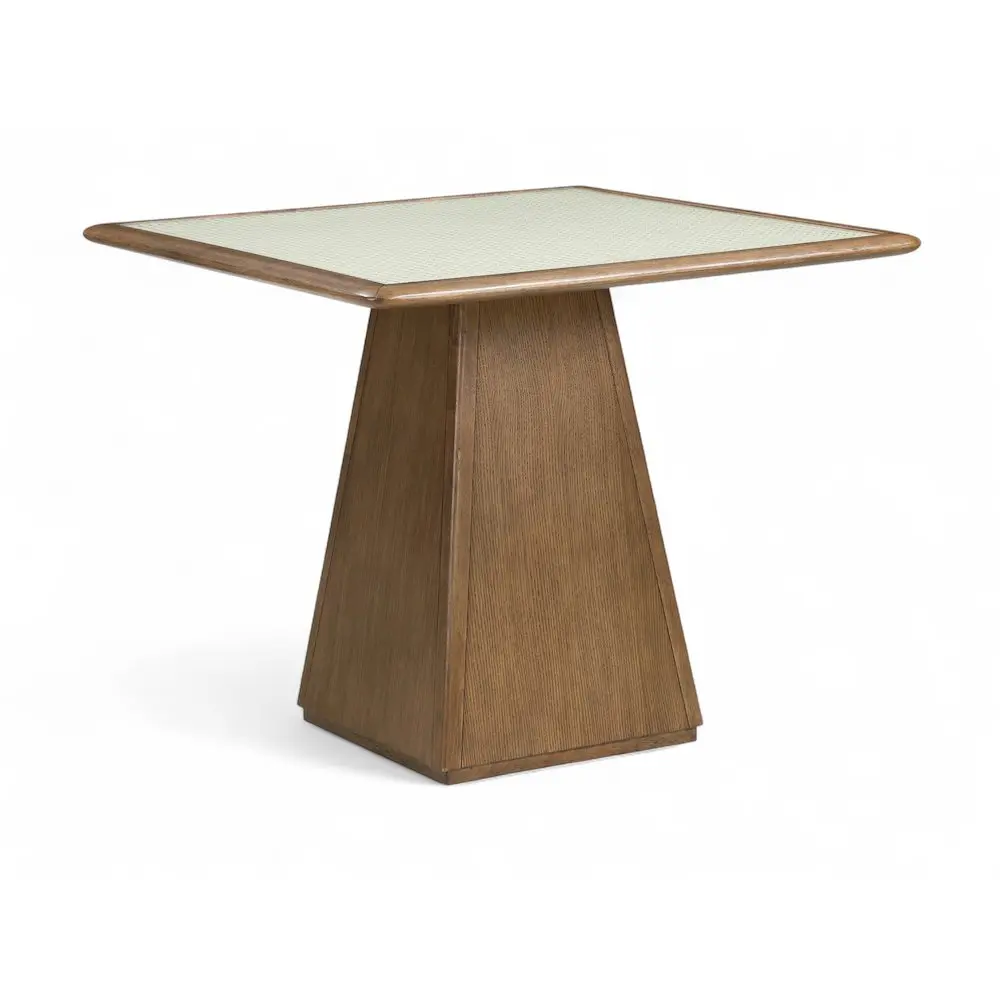 36" Square Glass Top Dining & Game Table - Cane Accent, Solid Wood Base, Modern Home Decor Square Shape Indoor Furniture Table