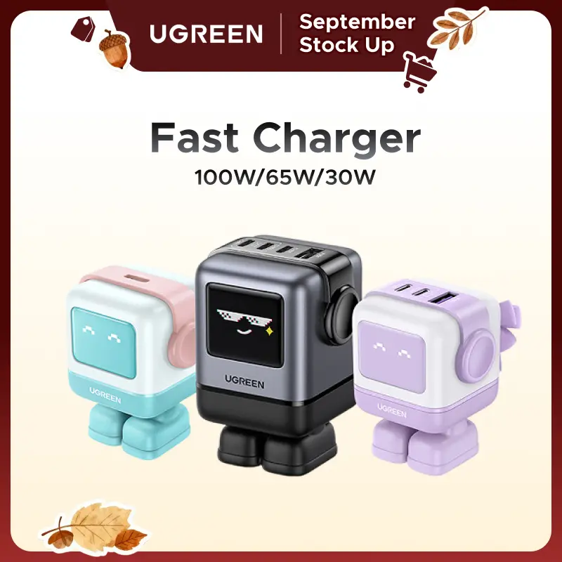 UGREEN Uno Robot GaN Super Fast Charger - 3/4-Port USB-C (100W/65W/30W) with PPS PD3.0, US Plug Electronic Travel Charger Block, 24-Month Support, for Smartphone/Cellphone iPhone 17-14 Pro Max, Mobile Galaxy S24/S23 Ultra, MacBook Air (tiktokshopstockup)