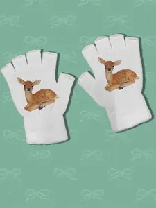 Natural Style Cartoon Deer Fingerless Gloves, Autumn Winter Warm Accessories, Cute Slim-Fitting Mitts for All Seasons