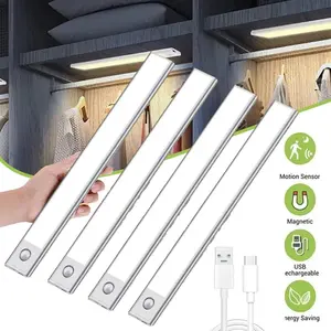 LED Motion Sensor Light 2/4 PACK Under Cabinet Lighting USB-C Rechargeable Magnetic Adjustable Brightness 3000K-6000K Energy Saving for Kitchen Stairs Pantry Hallway Bedroom Cabinet Accessories Home Battery
