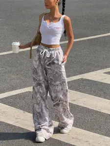 Women's Camo Cargo Drawstring Pants with Pockets, Stylish Casual Wear Perfect for Spring, Summer and Fall, Loose-Fitting Street Fashion, Bottom