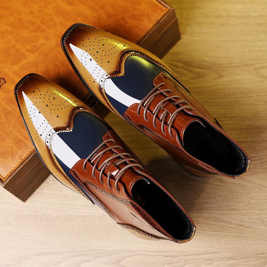 Men's mid-top wingtip Oxford formal shoes - Patent leather finish, Brogue details, fashionable and comfortable, suitable for business and formal events