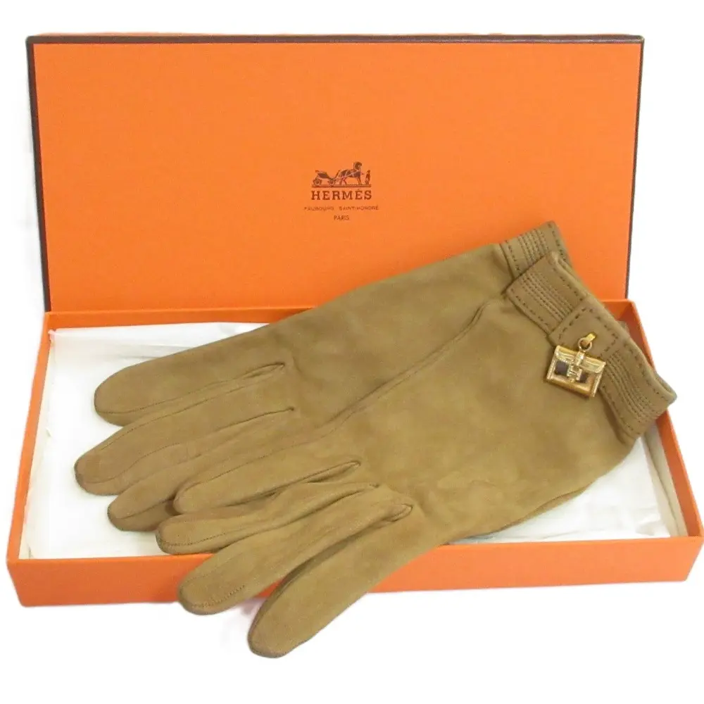 Pre-owned HERMÈS Suede Small Leather Goods Hermes Bolide Jije Nubuck Leather Gloves