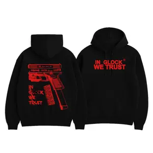 Menswear "In Glock We Trust" Graphic Hoodie - Full Color, Long Sleeve, Loose, Unisex Sweatshirt for Daily Wear