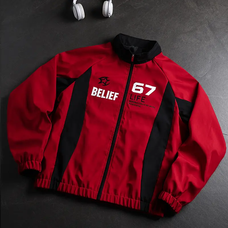 Men Contrast Color Stand Collar Jacket,Raglan Sleeve Fashion Casual OuterwearVersatile Daily Commuter Street Coat forSpring & Autumn summerwins