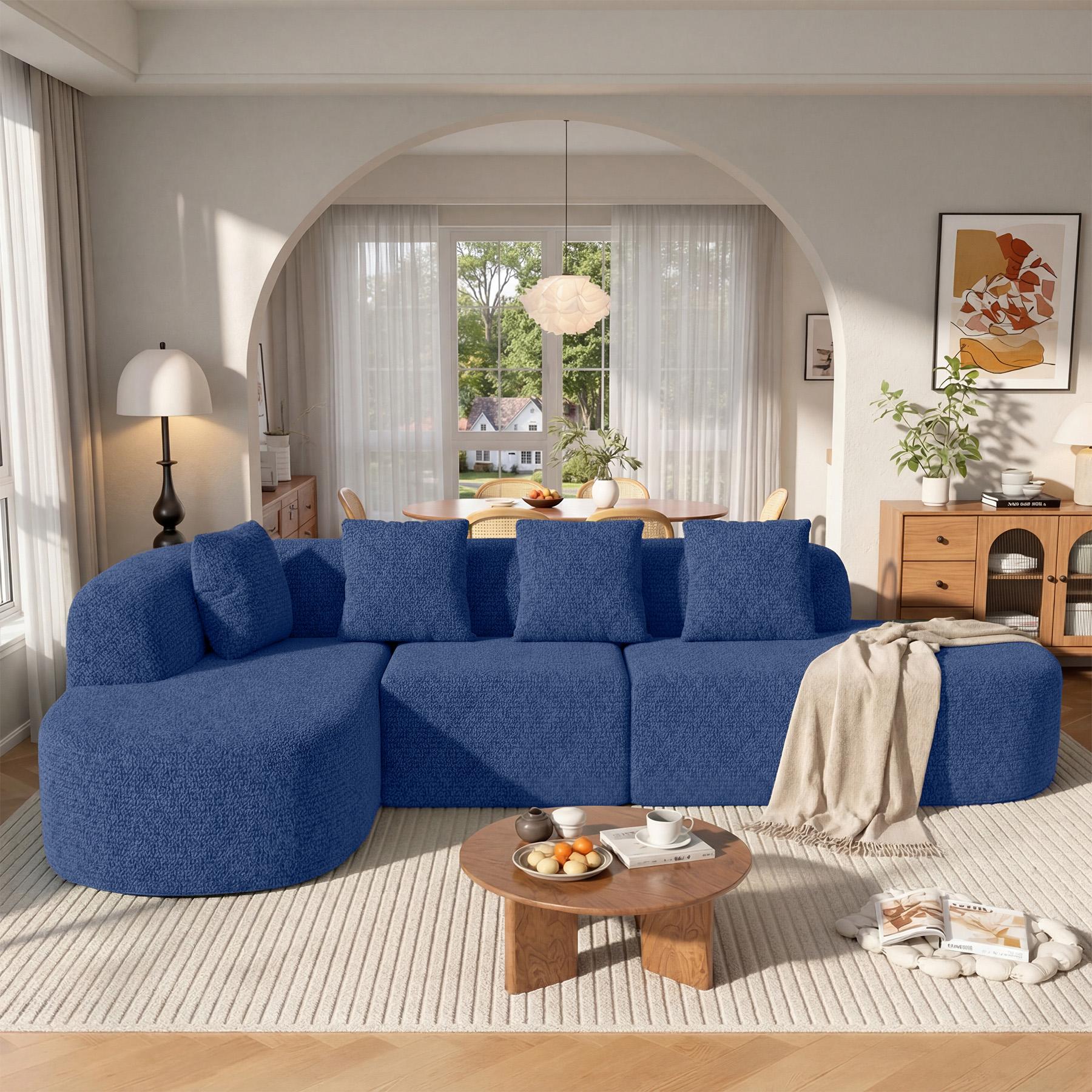 114 Inch Boneless Couches for Living Room,Modern Modular Sectional Sofa with Chaise,L-Shape Cloud Sectional Couch,No Assembly Required,Beige
