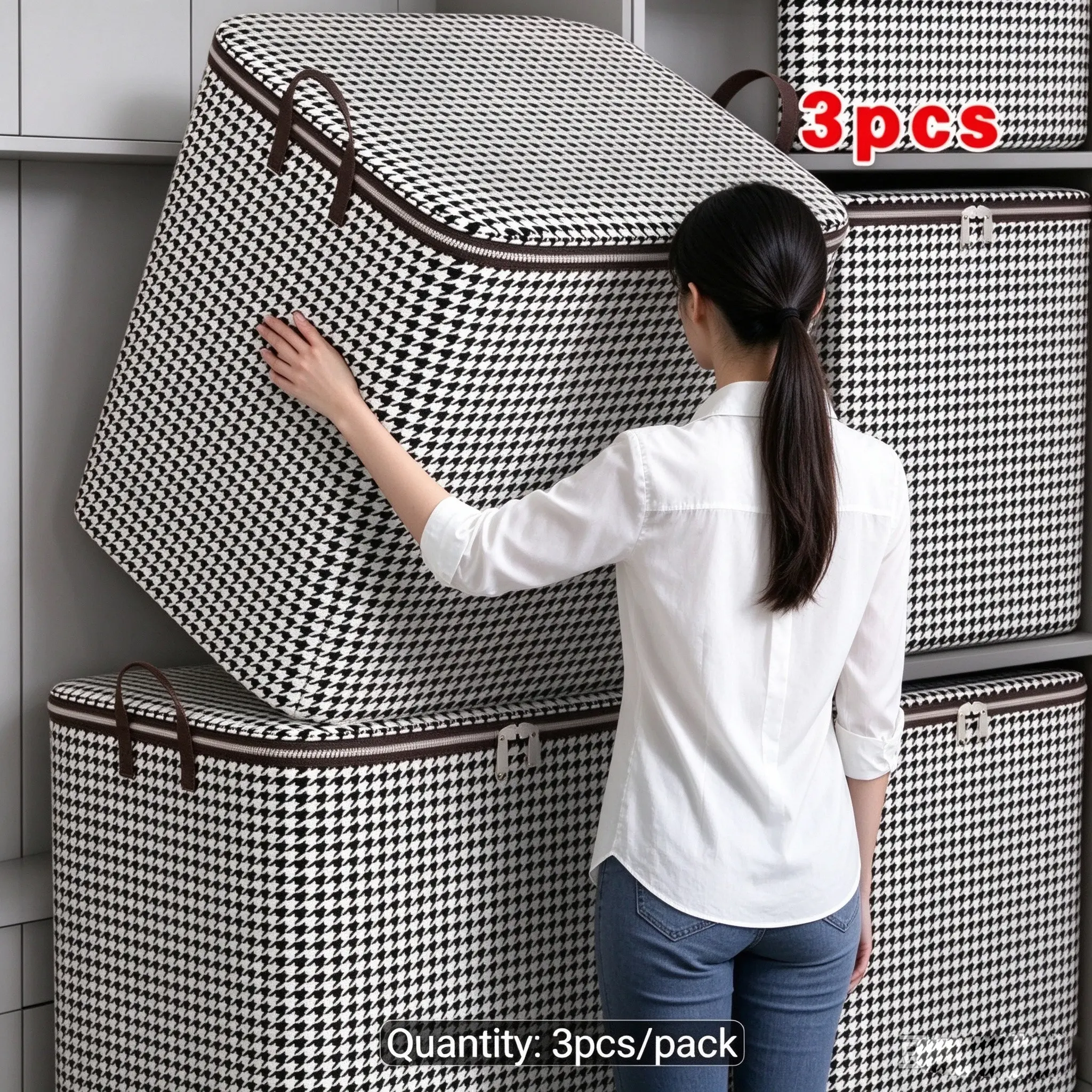 ‌53.76 Gallon Extra Large Thick Household Storage Box with Lid‌ – Large Capacity Clothing and Bedding Storage Bucket, Foldable Storage Bag for Home Organization, Moving and Traveling