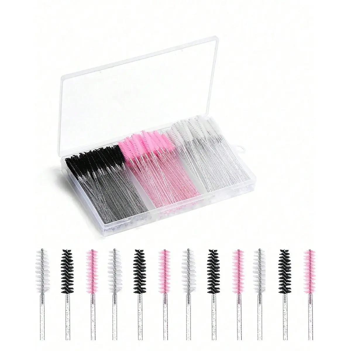 10/50/150pcs Disposable Hygiene Mascara Wands Eyelash Brush Spoolies,For Eye Lash Extension,Mascara Wands Makeup Brushes Applicators Disposable Crystal Pole Kits With Container,Eyebrow Brush,Eyeshadow Brush,Spoolie,Spoolie Brush, Cosmetics Makeup Tool