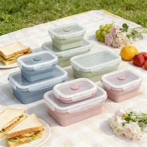 Collapsible Silicone Bento Lunch Box Set – Leak-Proof Stackable BPA-Free Containers for Meal Prep & Kitchen Organization