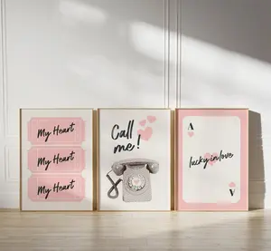 Set Valentines Day Decor, Cute Pink Black Valentines Decor, Ticket Print, Ace of Heart Poster, Retro Romantic Gift Room