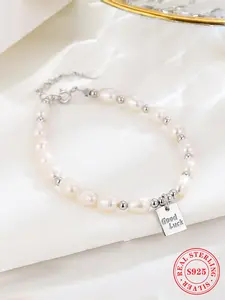 S925 Sterling Silver Pearl Bracelet, Fashionable Jewelry for Women & Girls, Trendy All-match & Exquisite Jewelry for Birthday Gift