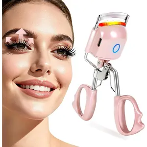 Heated Eyelash Curler Electric Eyelash Curlers 8s Fast Heating Lash Curler Safe Anti-Burn Lash Curler Intelligent Temp Control rizador de pestañas for 24H Long Lasting Curls (Pink)