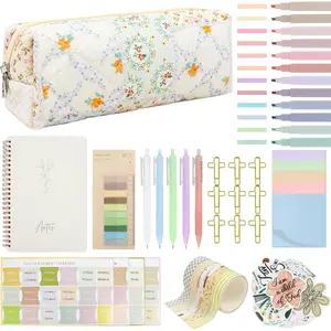 Study Supplies Journaling Kit with Pen Cas, Tabs, Notebook and No Bleed Highlighter, Aesthetic Book Annotation Kit, Christian Gifts for Women Grils (Spliced Flower)
