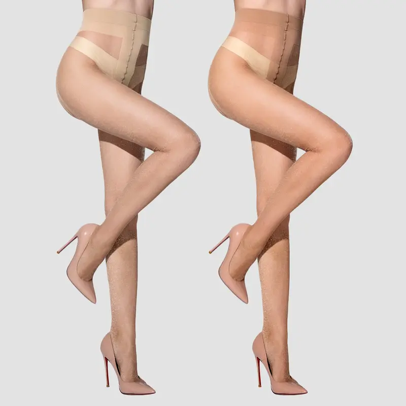 WiliW 2 Pairs Glitter Sheer Tights for Women, Sexy Shimmer Tights Shiny Elastic High Waist Pantyhose Nude Stockings
