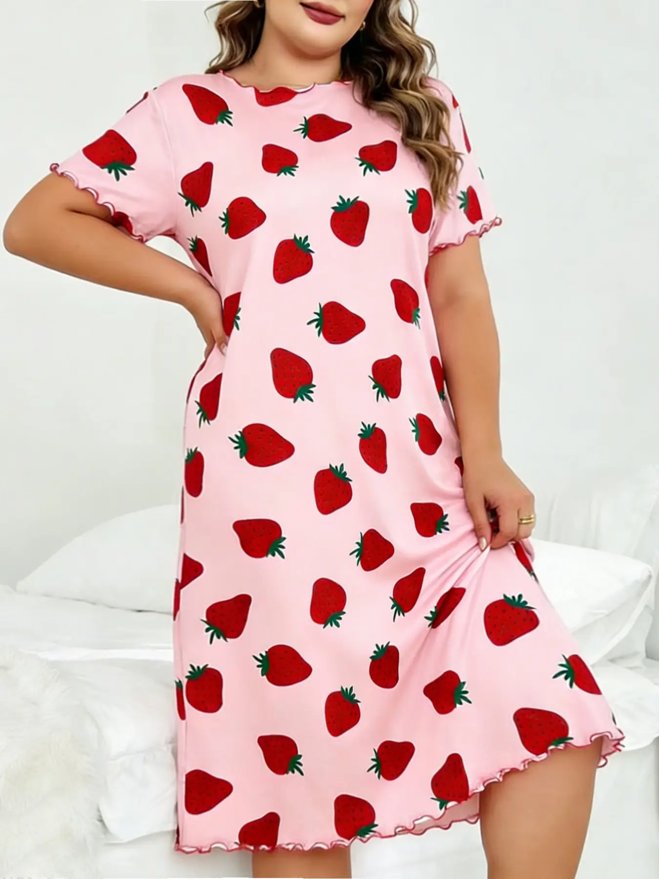 Plus Size Dress Women's Cute Strawberry Print Long Nightgown, Folded Hem Home  Dress, Spring Summer Fashion, Comfortable Daily Wear, Loungewear,  Nightwear, Sleepwear Nightgown - TikTok Shop