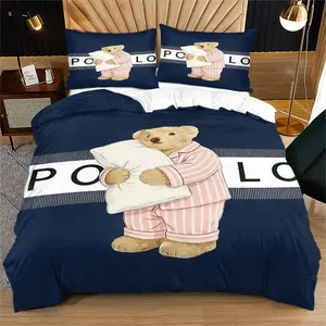 Lazy Bear Print Pajama Comforter Set, Includes 1 Comforter and 1 or 2 Pillowcases, No Quilt or Pillow Insert, Suitable for Bedroom or Dormitory Bedding Set, Ideal as Decorative Gifts for Children or Adults