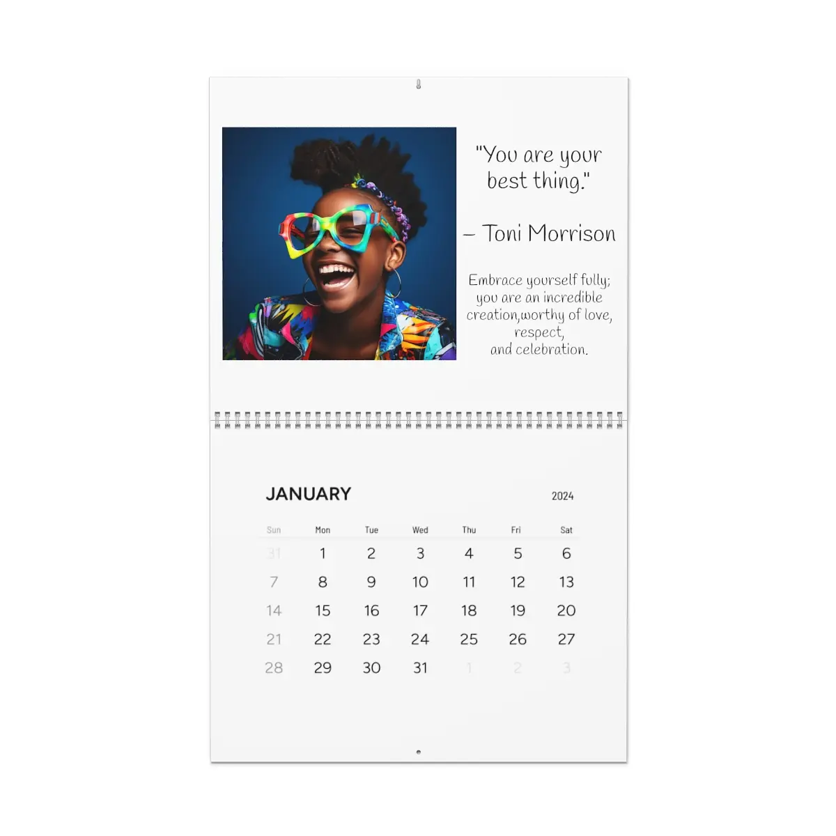 Printify 2024 Black Girl Monthly Inspirational Wall Calendars (2 Sizes) - Office Stationery Gift for Teen Girls, Featuring Motivational Quotes, Two Sizes