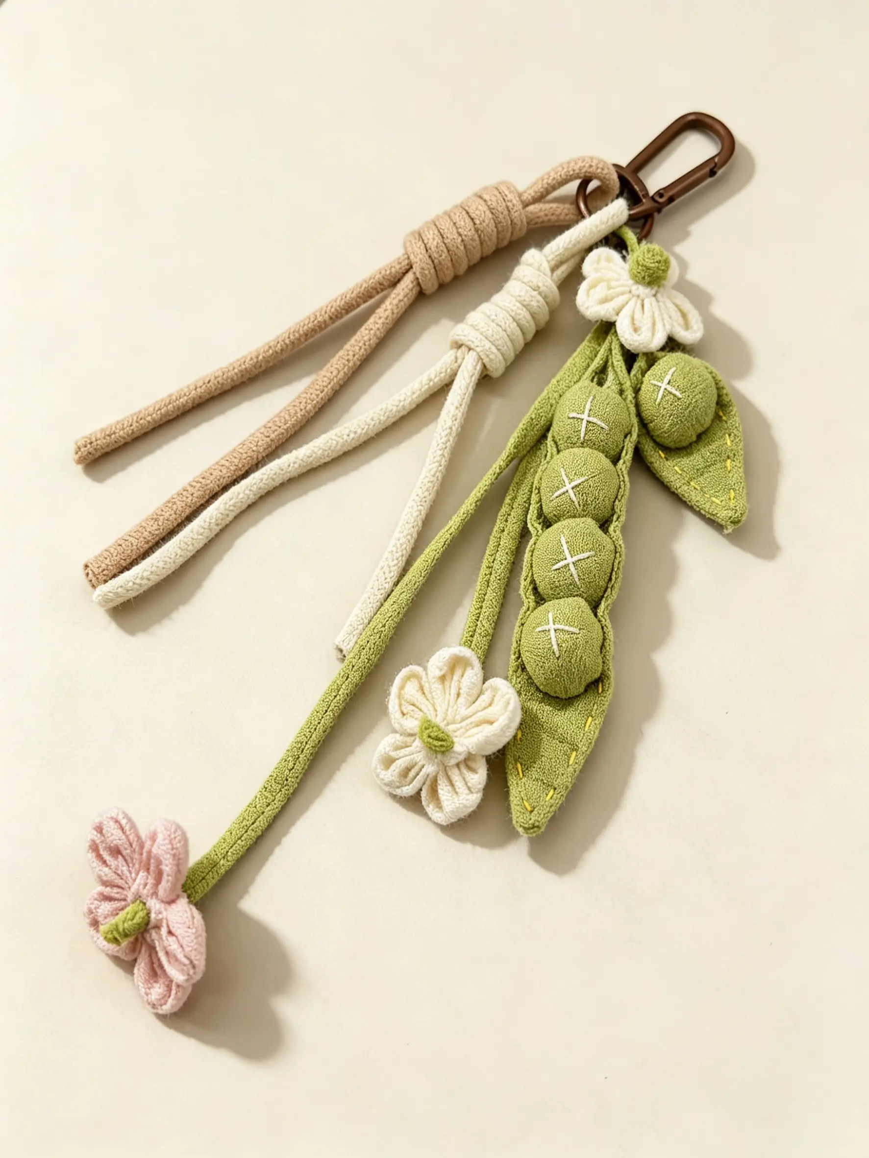 Bag Charm Hand-Crocheted Pea Pod And Flower Keychain Accessories Multiple Colors Available A Gentle, Pastoral Vibeversatile Artsy Style For Bags And Keys Suitable For Commuting, Dating, And Outings Gifts For Friends / Birthday Gifts, Key Charms