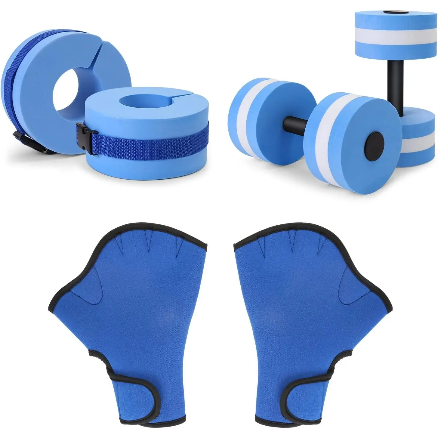 Water Aerobics Set for Aquatic Exercise, Pool Fitness Equipment Foam Water Dumbbell Set, New Upgrade Aquatic Dumbbells and Foam Swim Aquatic Cuffs, Water Workout Fitness Tool