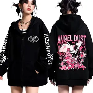 Anime Hazbin Hotel Angel Dust Zipper Hoodie Man Woman Harajuku Long Sleeve Pullover Tops Sweatshirt Gift