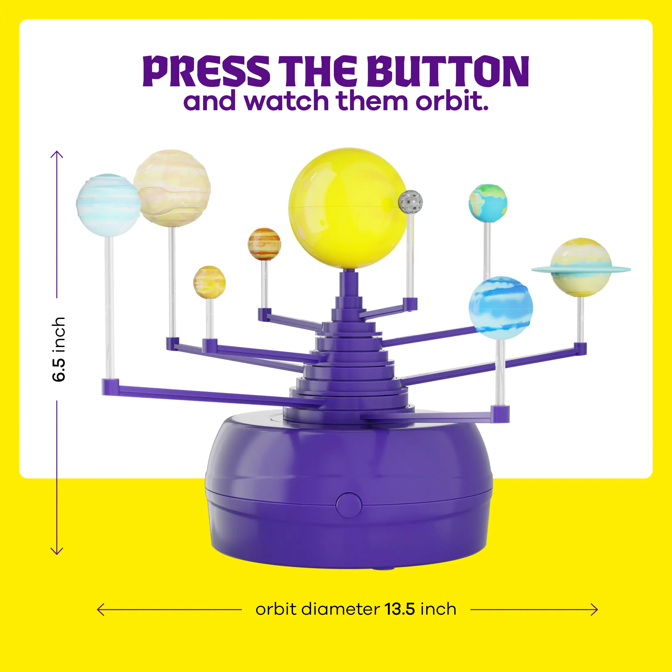 Dan&Darci 360° Orbiting Solar System Kit for Kids Paint-and-Build STEM Model with Motorized Orbit Glow-in-the-Dark Paint 8 Planets & Sun Blocks