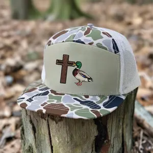 Embroidered Wood Duck Waterfowl Hunting Hat Vintage Patch Trucker Snapback Brown Bottomland Camo Bill Adjustable Cap Duck Call Hunting Hat Outdoor Gear Gift for Duck Hunters Men Women Classic Camo Hat