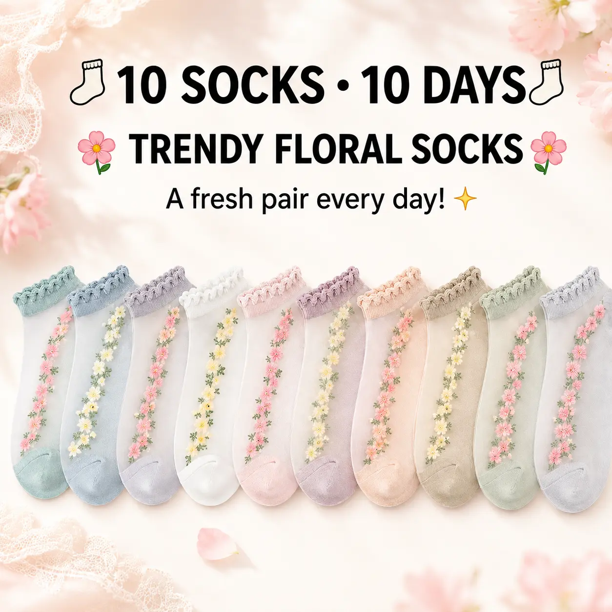 10 Pairs Women’s Sheer Floral Mesh Ankle Socks – Thin Transparent Ruffle Socks, Breathable Lace Summer Sock Set for Women & Girls Outfits Cute