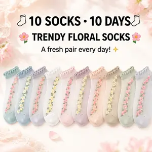 10 Pairs Women’s Sheer Floral Mesh Ankle Socks – Thin Transparent Ruffle Socks, Breathable Lace Summer Sock Set for Women & Girls Outfits Cute
