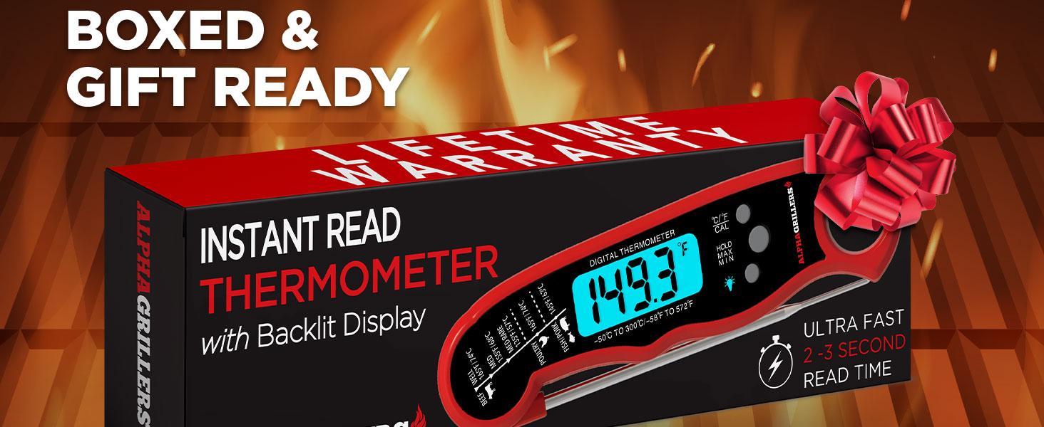 Alpha Grillers Meat Thermometer Digital – Instant Read Food Thermometer for Cooking & Grilling – Professional Kitchen Fathers Day Gift for Dad Men Him Husband