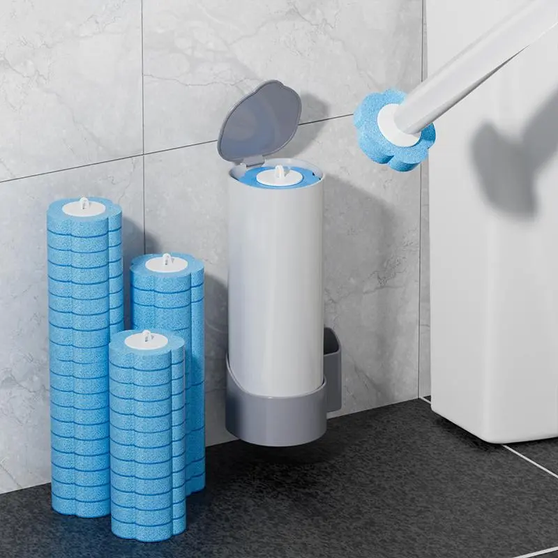 Disposable Toilet Brush Set, Toilet Brush And Holder Set, Toilet Bowl Cleaning Brush with Holder & Refills, Household Cleaning Tool for Bathroom Toilet Salon Hotel, Bathroom Accessories, Toilet Scrubber Kit