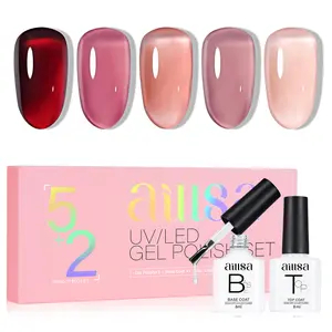 AILLSA 7Pcs Set Jelly Gel Fall Winter Burgundy Nail Polish Kit with Base & Top Coat Cozy Fall Fashion Vibes White Chocolate Purple Brown Soak Off UV Gel Polish Manicure DIY Nails at Home Starter Kit  Cutics Cosmetic