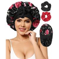 Black-Flower Bonnet +  2Pcs Scrunchies