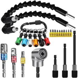 Flexible Drill Bit Extension Set, Hex Shank Bit Holder , 105?Right Angle Drill Attachmen, 3 count 1/4 3/8 1/2" Hex Socket Adapter, 3 count Drill Bit Holder Extension,  Bit Kit (Colorful)