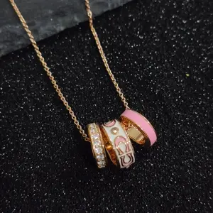 Textured Interlocking Ring Necklace, Premium Feel Statement Jewelry Gift for Mom Girlfriend Friend