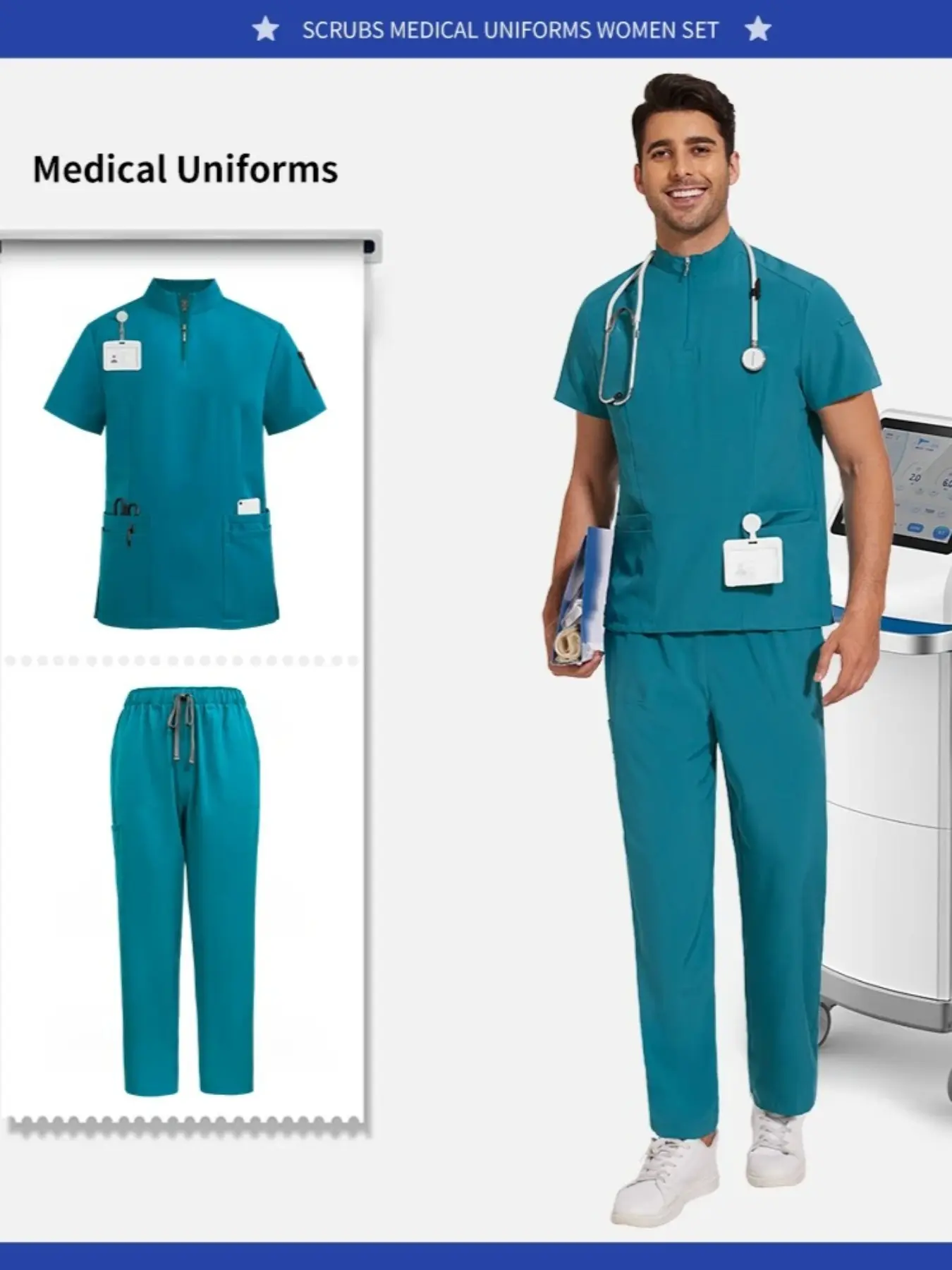 Premium Soft Scrub Suits for Men Healthcare Apparel Workwear Uniforms for Doctors, Surgeons & Vet Techs