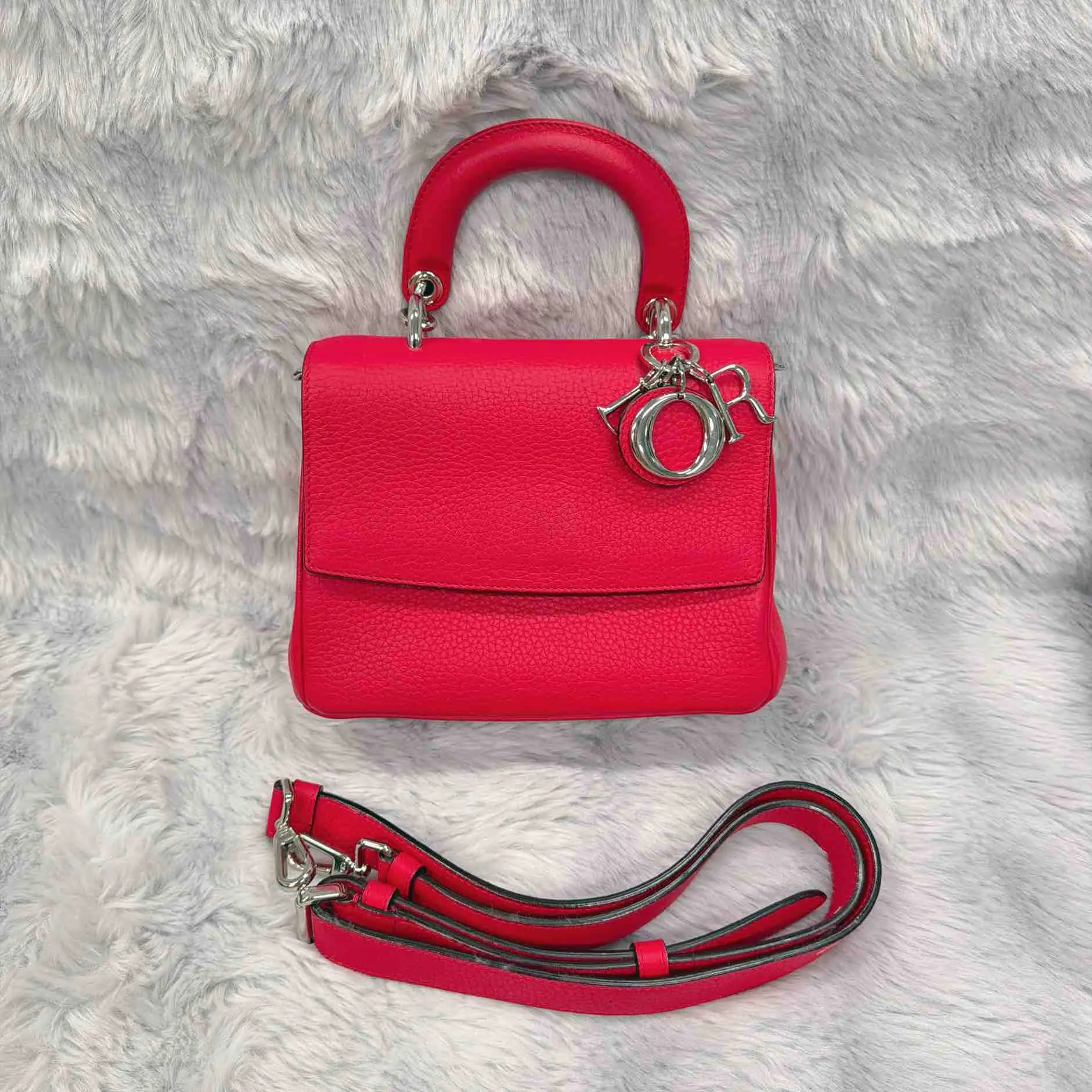 Pre-owned Dior calfskin Shoulder Bags Be Red Grained Flap Bag XiaoTang0032