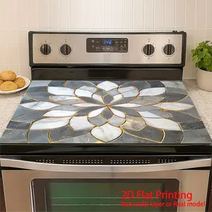Diatom Mud Marble Lotus Gold Inlay 2D Stove Top Cover, Heat Resistant Scratch Proof Protector, Easy Clean Multi-Use Mat for Stoves, Oven, Washer Dryer, Luxury Kitchen Decor #DiatomMud #MarbleLotus #LuxuryDecor #StoveProtector #HeatResistant #EasyClean