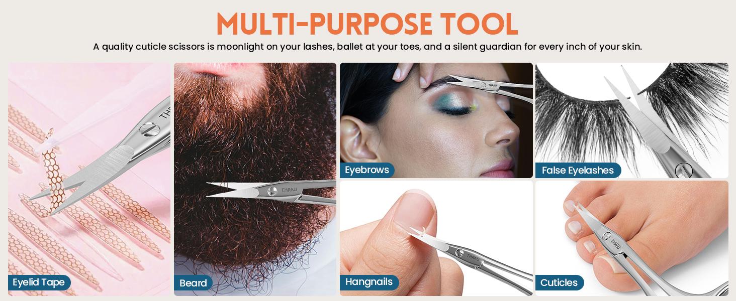 THRAU Right/Left-Handed Scissors – Surgical Grade Stainless Steel with Sharp Curved Tip for Cuticles, Nails, Eyebrows, Eyelashes, Nose Hair & Beard – Ideal for Manicure & Precise Grooming