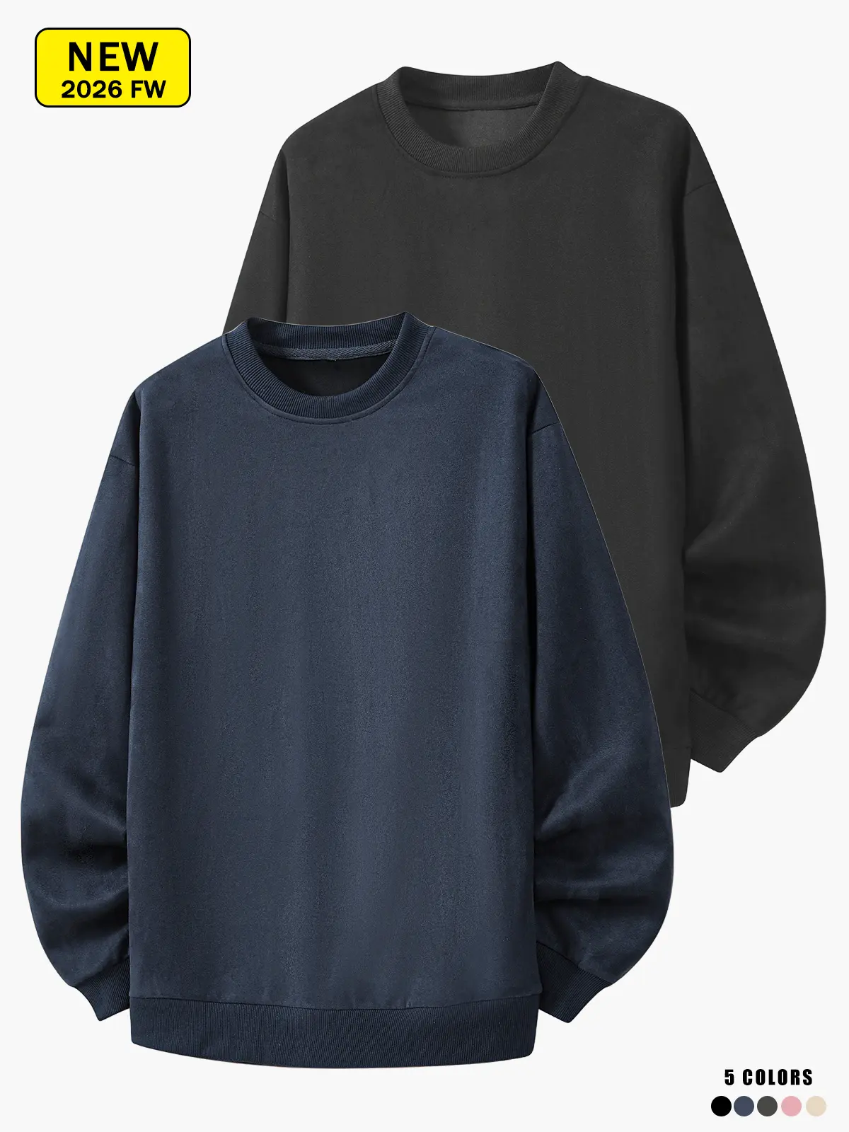 Men’s long-sleeve crewneck knit sweatshirt, loose and comfortable, warm and breathable base layer