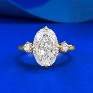 S925 Sterling Silver Ice Flower Cut Oval Three-stones Ring 8*12mm 8A Cubic Zirconia Ring-371(50%)