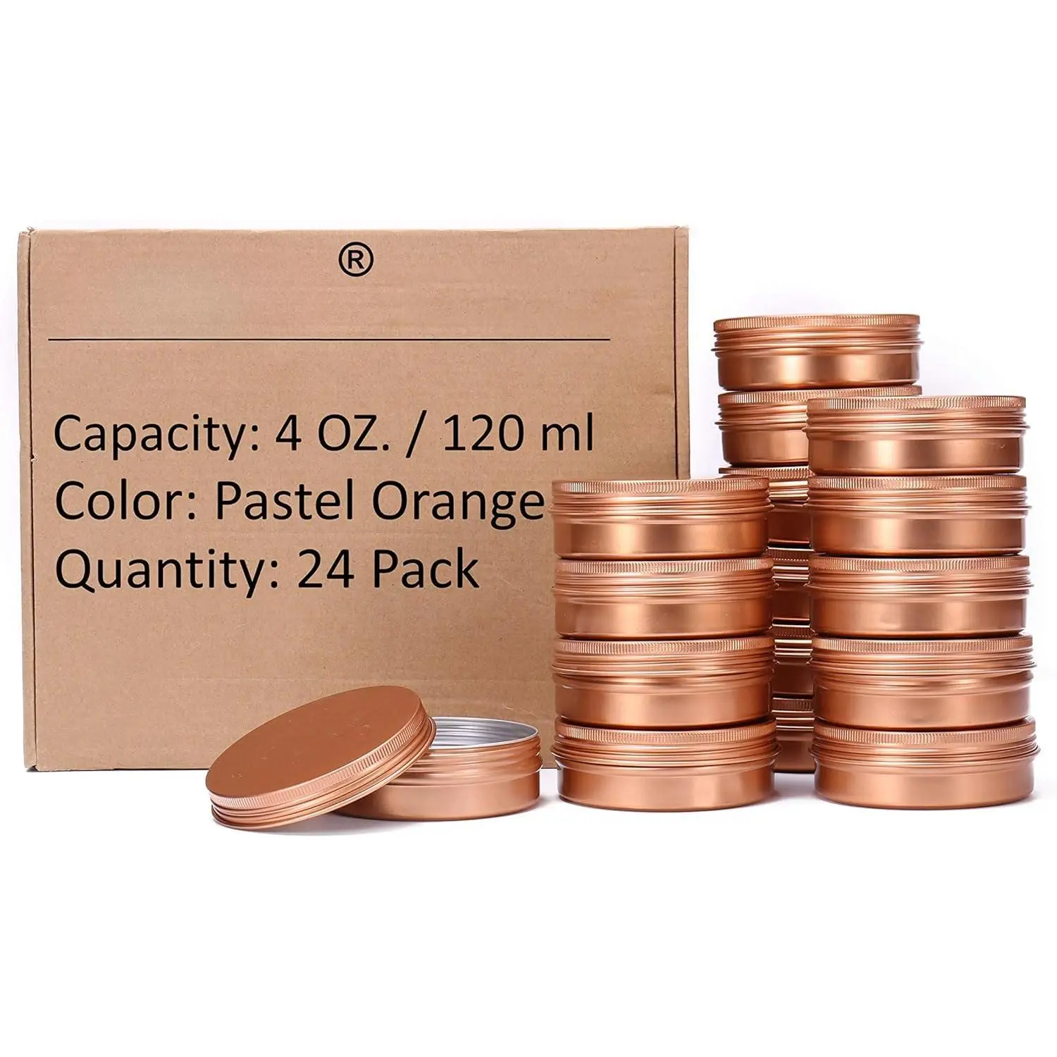 4oz Cans Tin Aluminum Metal Tin 24 Pack Metal Container Jars Aluminum Round T with Screw Lids for Salve, Spices or Candies(Pastel Orange)