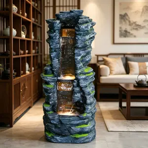 Indoor Waterfall Fountain with LED Lights, Modern Tiered Rock Tabletop Fountain, Resin Cascading Water Feature with Quiet Pump, Zen Relaxation Decor for Home Office Desk Patio Gardengraduation gifts bedroom decor