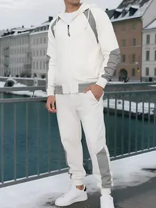 Men's Zipper Hoodie Set, Casual Warm Sweatshirt and Running Pants, Adjustable Drawstring Waist, Multi-Functional Pockets, Outdoor Sports & Daily Wear