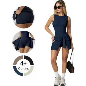 Tennis Dresses for Women with Built-in Shorts Sleeveless U-Back Athletic Skort Dress Moisture-Wicking for Workout Summer Womenswear Seamless Jumpsuits Skirt Sportswear Everyday Bodycon Style Casual