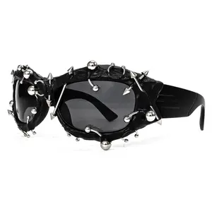 Street Punk Rivet Sunglasses, Metallic Studded Design, Fashionable Slimming Shades, Trendy Accessory for Y2K & Alternative Style Perfect Gift