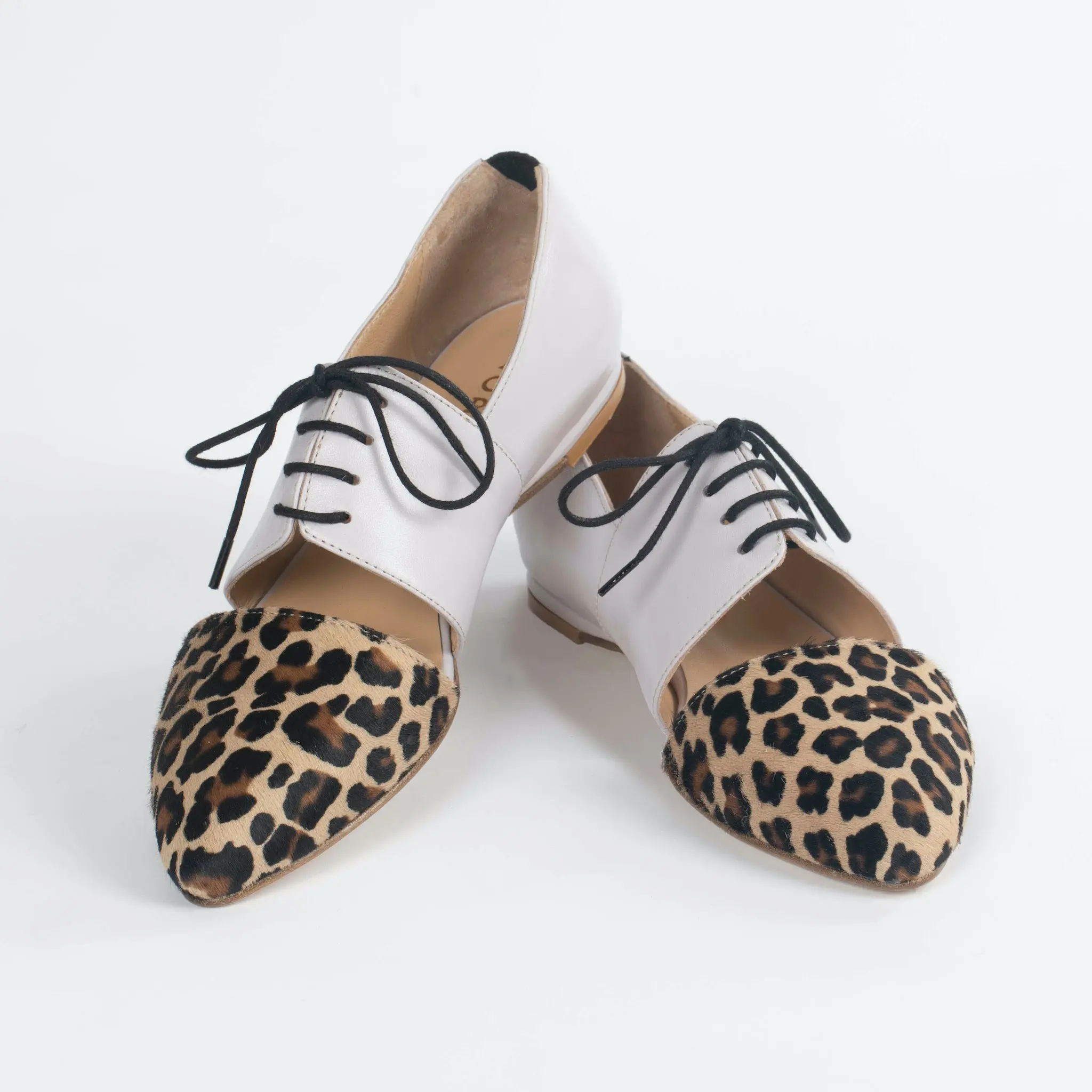Lordess Lavender Leather Cheetah Print Calf Hide Oxford Flat Shoes- Indigenous