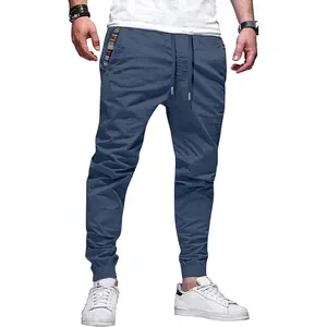 Men's Casual Chino Joggers Pants Cotton Twill Elastic Drawstring Waist Tapered Pants with Pockets