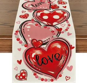 Love Red Pink Heart Valentine's Day Table Runner, Anniversary Wedding Kitchen Dining Table Decoration for Home Party Decor