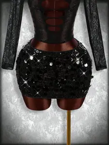 Women's Transparent Sequin Mini Skirt, Sexy Bodycon Fit Party Dress, Perfect for Beach, Fashion Summer Style, Night Out & Casual Wear, Bottom, Womenswear